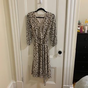 LOFT Animal Print Midi Mock Wrap Dress